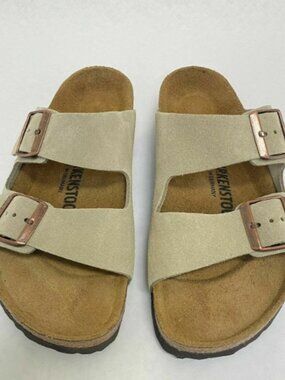 Birkenstock Arizona Taupe Suede Leather Narrow Width Sandals